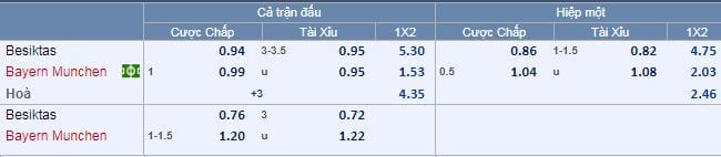 Tỷ lệ cược Besiktas vs Bayern Munchen hôm nay lượt về vòng 1/8 Cup C1 7