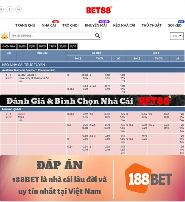 BET88 - Trang cung cấp các loại kèo nhà cái cá cược 1 BET88 trang kèo nhà cái uy tín